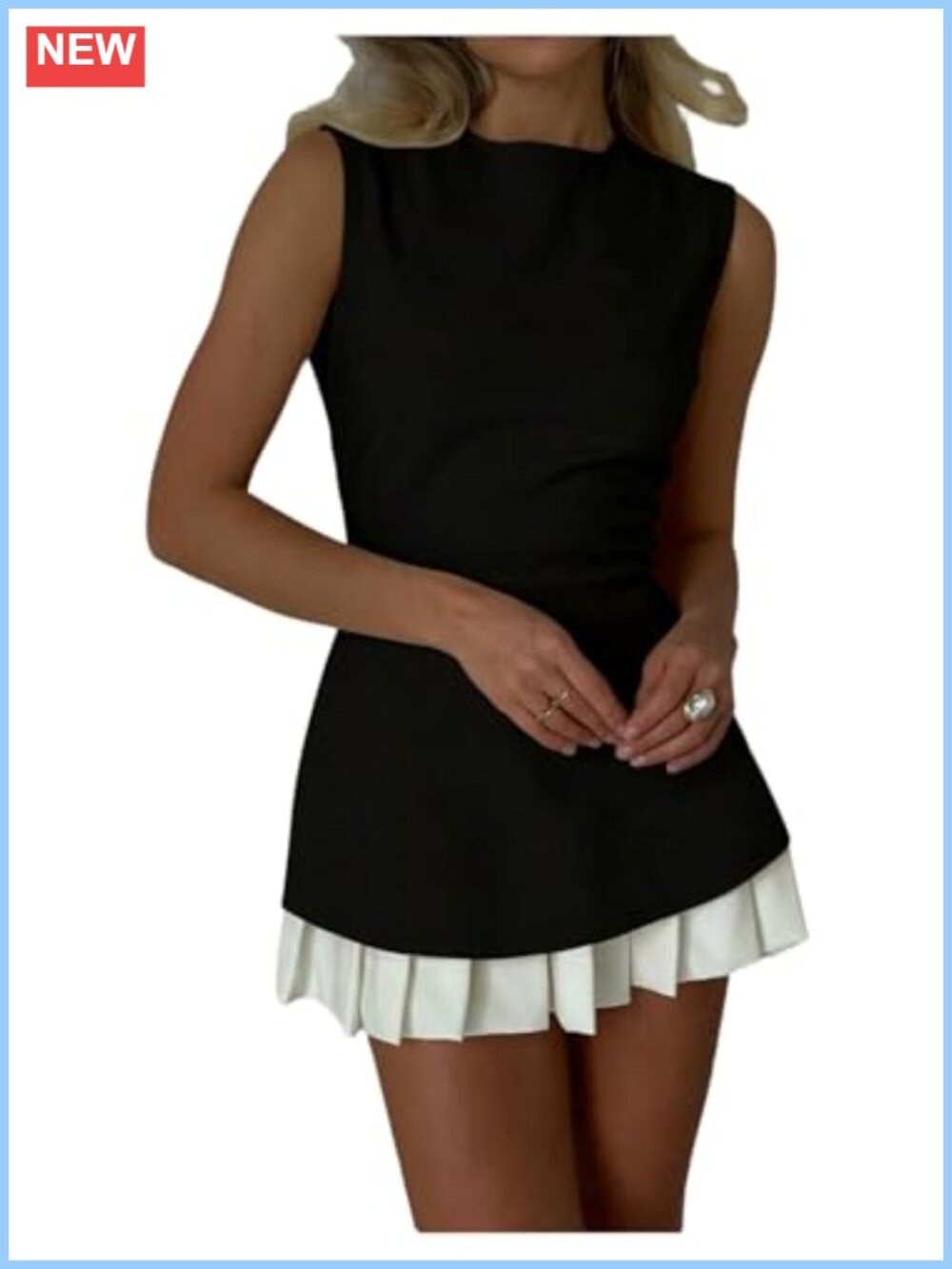Pleated Mini Dress Sleeveless Round Neck Blazer Dress Work Cocktail